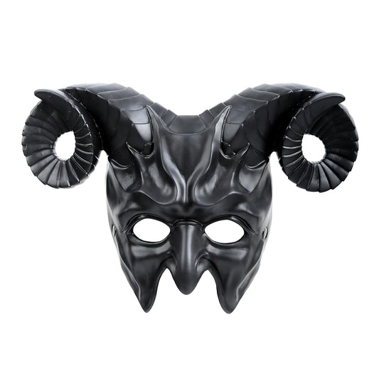1pc Halloween Horned Demon Full-Face Mask with Curled Horns for Cosplay Party
