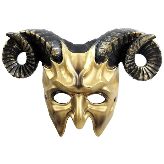 1pc Halloween Horned Demon Face Mask with Curled Horns for Cosplay Party