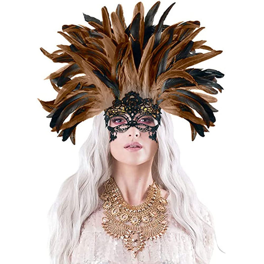 Carnival Headpiece with Feathers and Mask