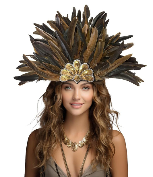 Sequined Feather Headpiece for Masquerade