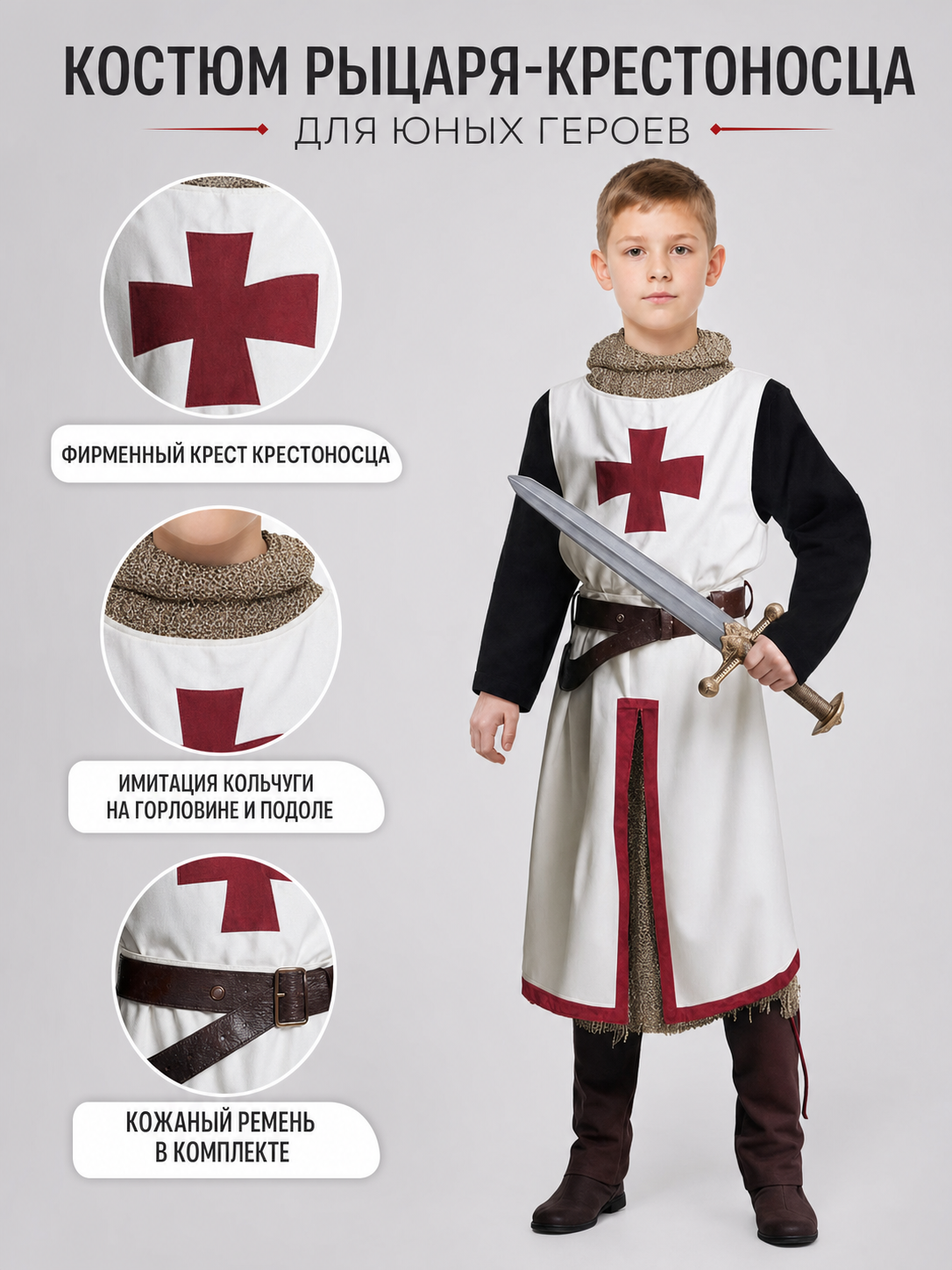 Children's Crusader Costume with Sword and Belt