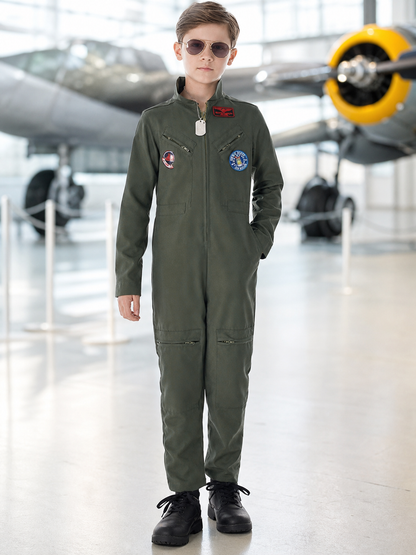 Pilot costume with goggles and an ID tag for role play