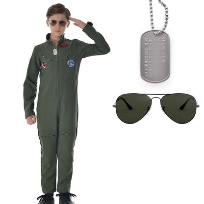 Pilot costume with goggles and an ID tag for role play