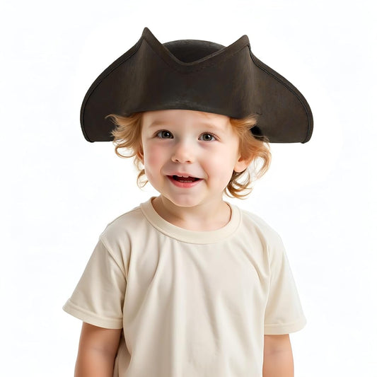 Children's Pirate Hat, Wide Tricorn Costume Accessory in Dark Brown to Black for Dress-Up Play and Pirate-Themed Parties