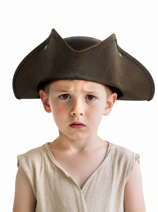 1pc Children's Dark Brown Tricorn Pirate Hat, Wide Curved Brim Costume Accessory for Pirate-Themed Dress-Up Parties and Role-Play