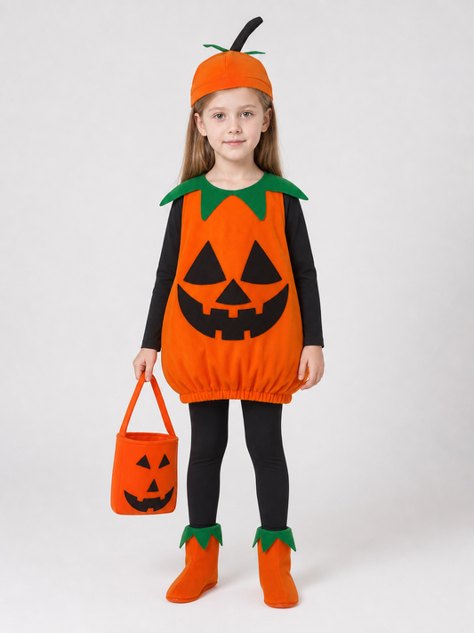Kids Pumpkin Costume, 4-Piece Halloween Set