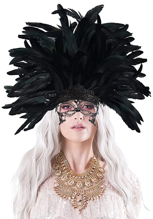 Carnival Feather Headpiece with Mask