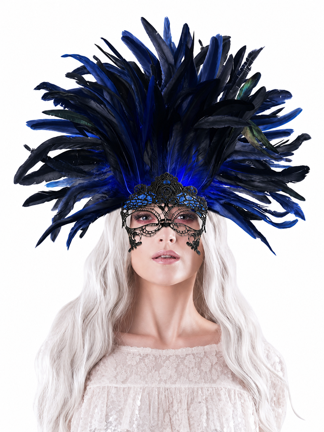 Carnival Headpiece with Feathers and Mask