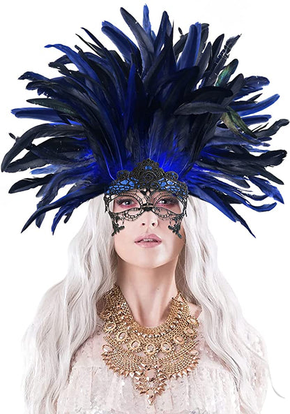 Carnival Headpiece with Feathers and Mask