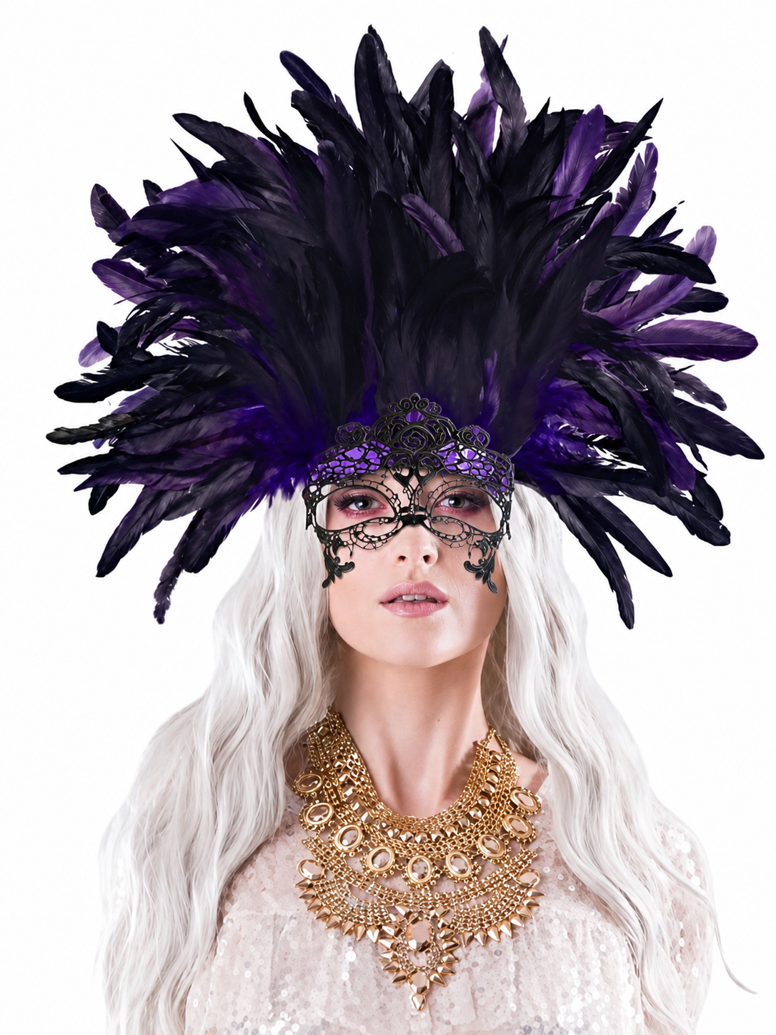 Carnival Headpiece with Feathers and Mask