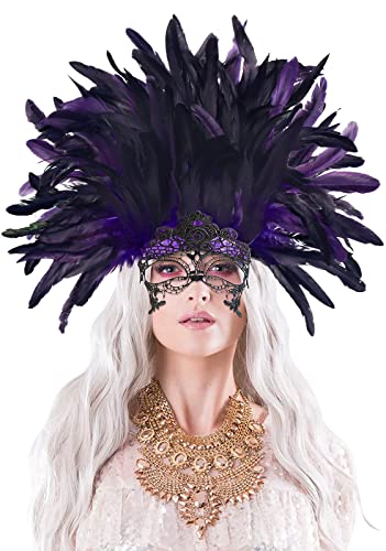 Carnival Headpiece with Feathers and Mask