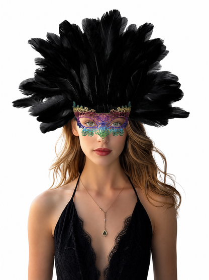 Carnival Feather Headpiece with Mask