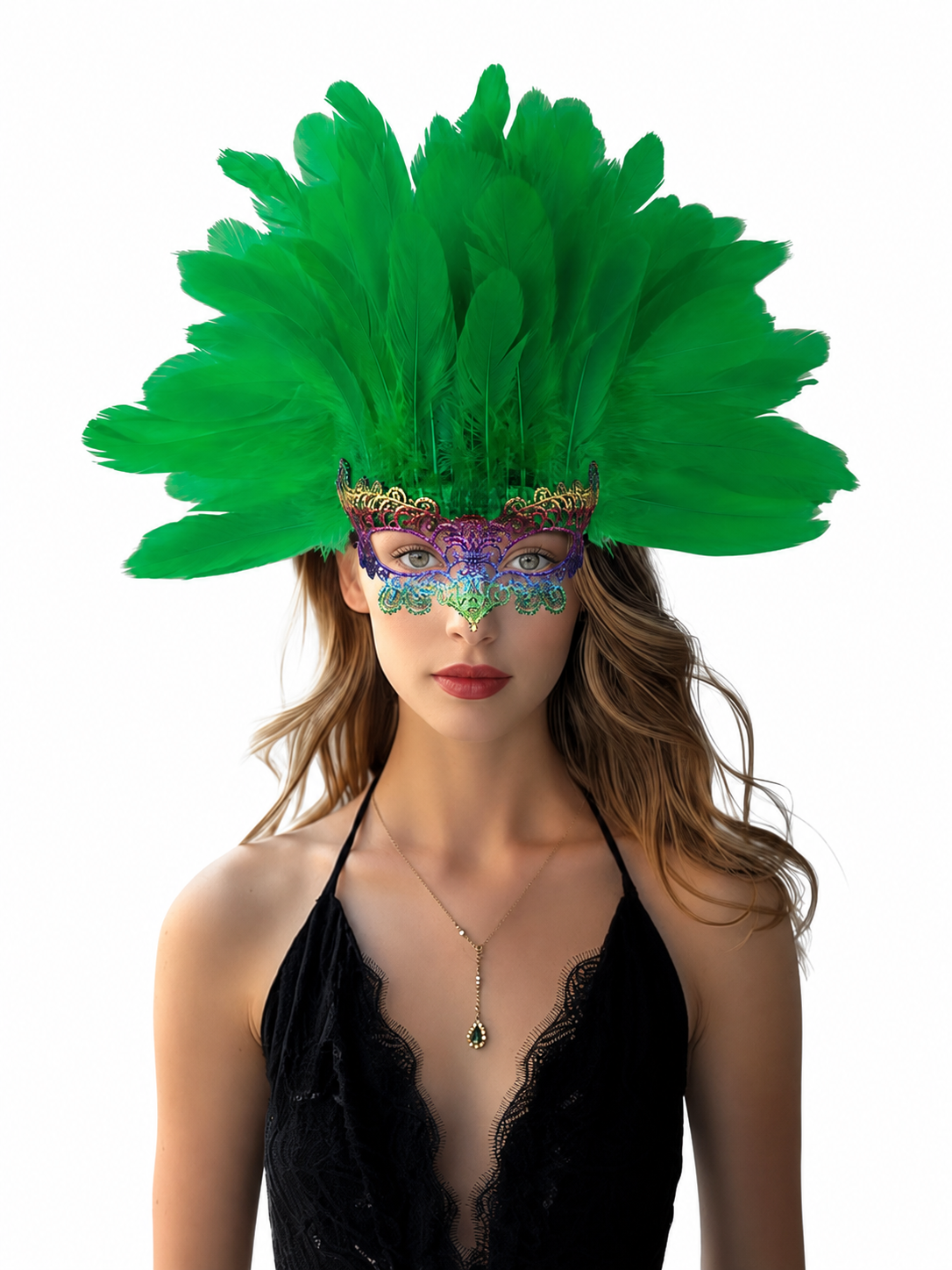 Carnival feather headdress with mask