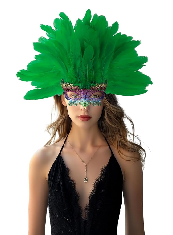 Carnival feather headdress with mask