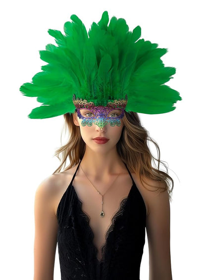 Carnival feather headdress with mask