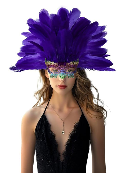 Carnival Headdress with Feathers and Mask