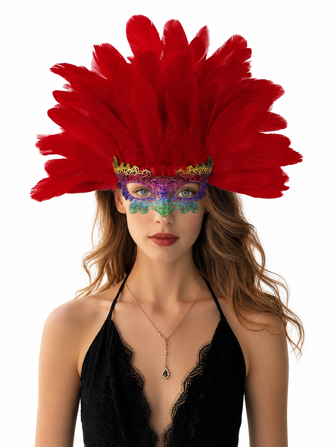 Carnival Headpiece with Red Feathers