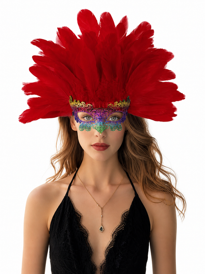 Carnival Headpiece with Red Feathers