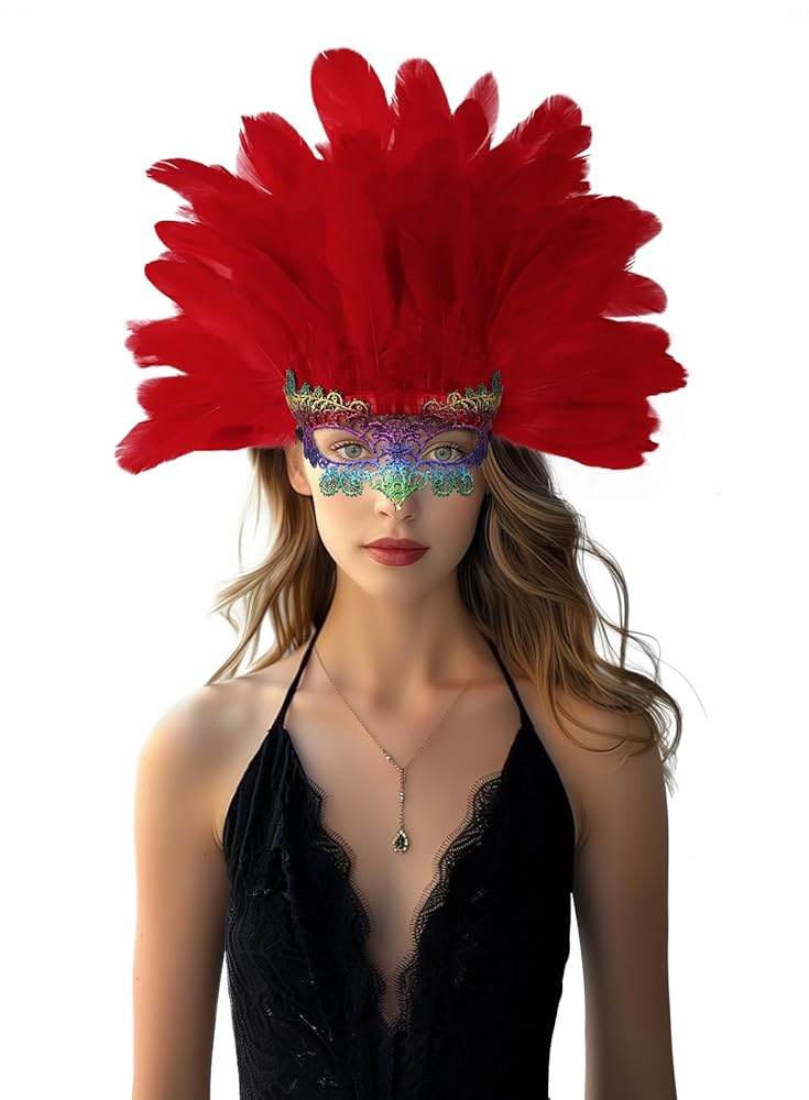 Carnival Headpiece with Red Feathers