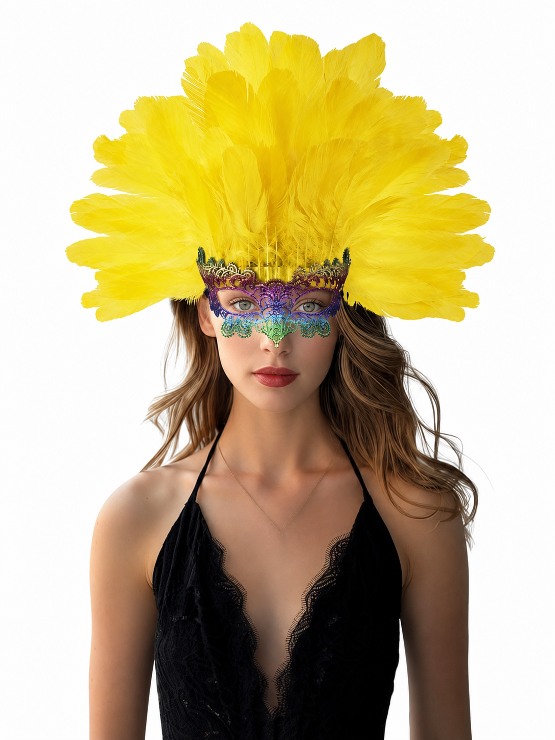 Carnival headpiece with yellow feathers