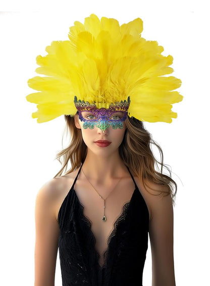 Carnival headpiece with yellow feathers