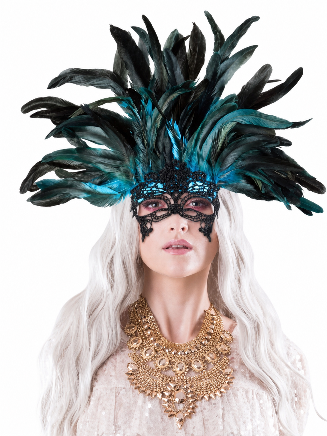 Carnival Feather Headpiece with Mask