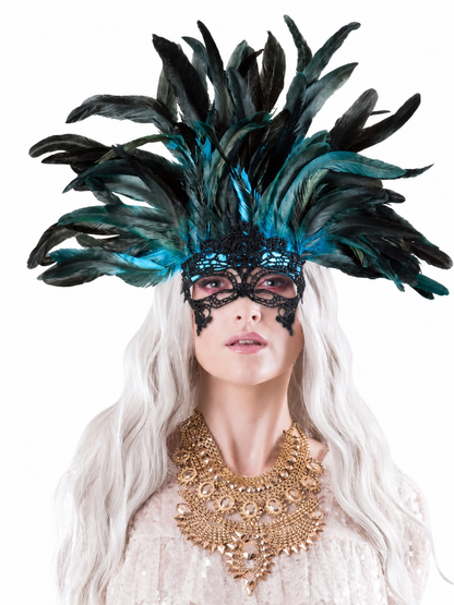 Carnival Feather Headpiece with Mask