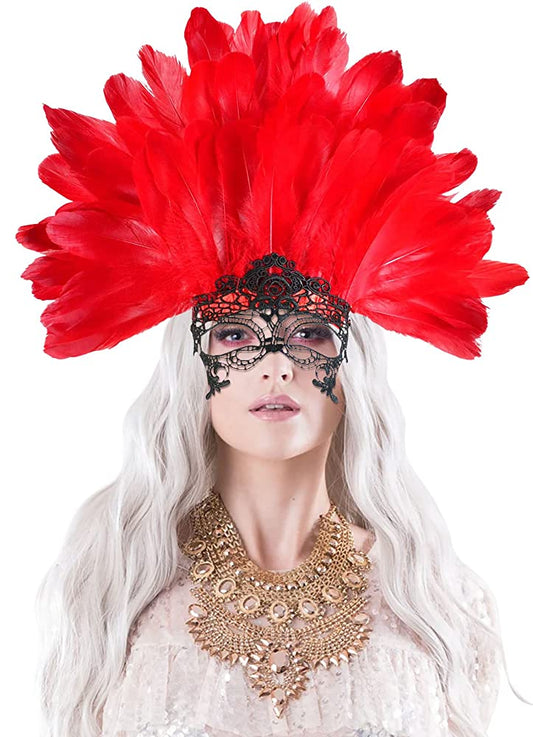 Carnival Headpiece with Red Feathers