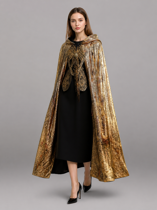 Black and Gold Hooded Carnival Cloak