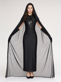 Glowing Black Hooded Mesh Cape