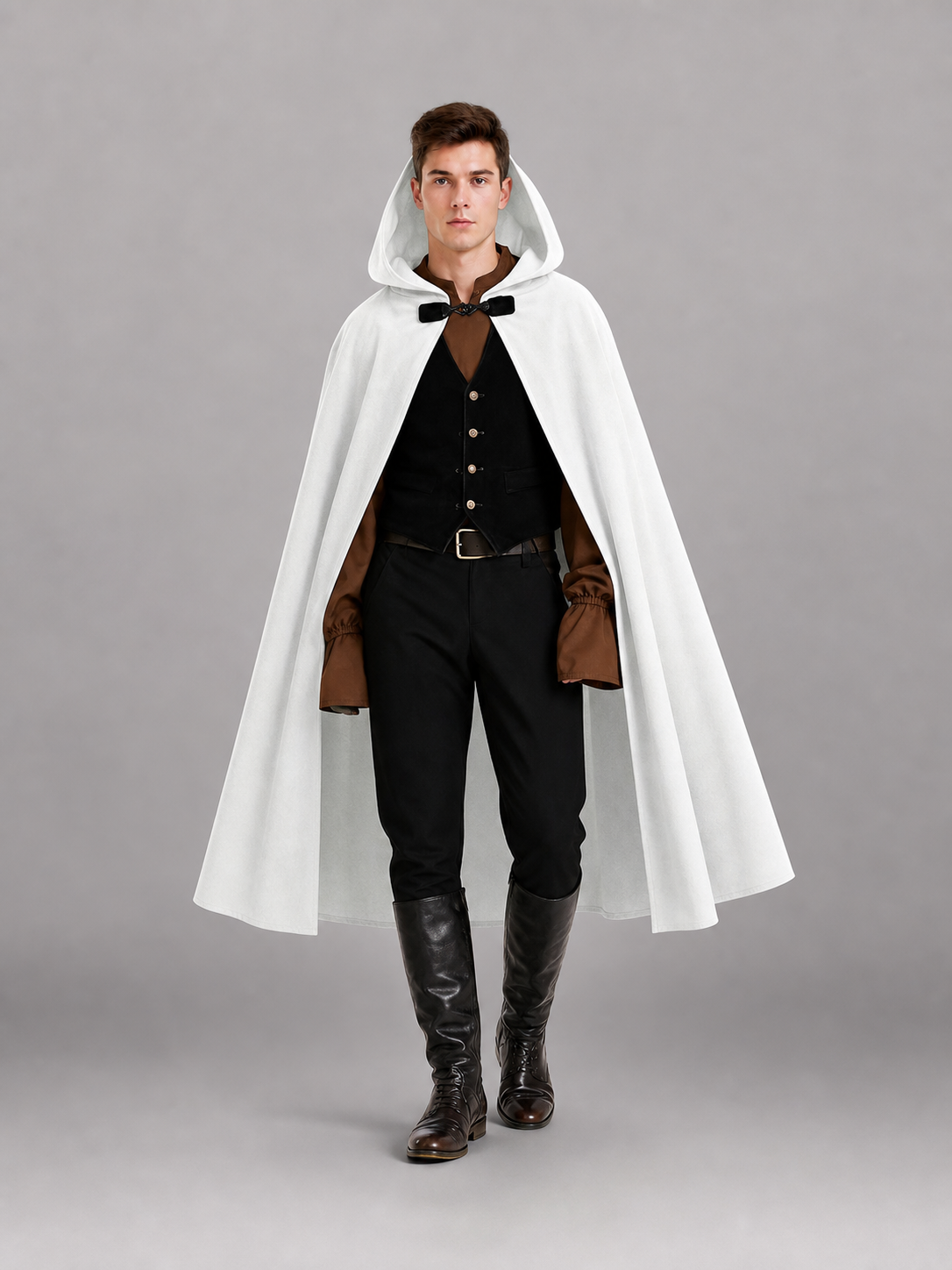 White medieval costume cloak with hood