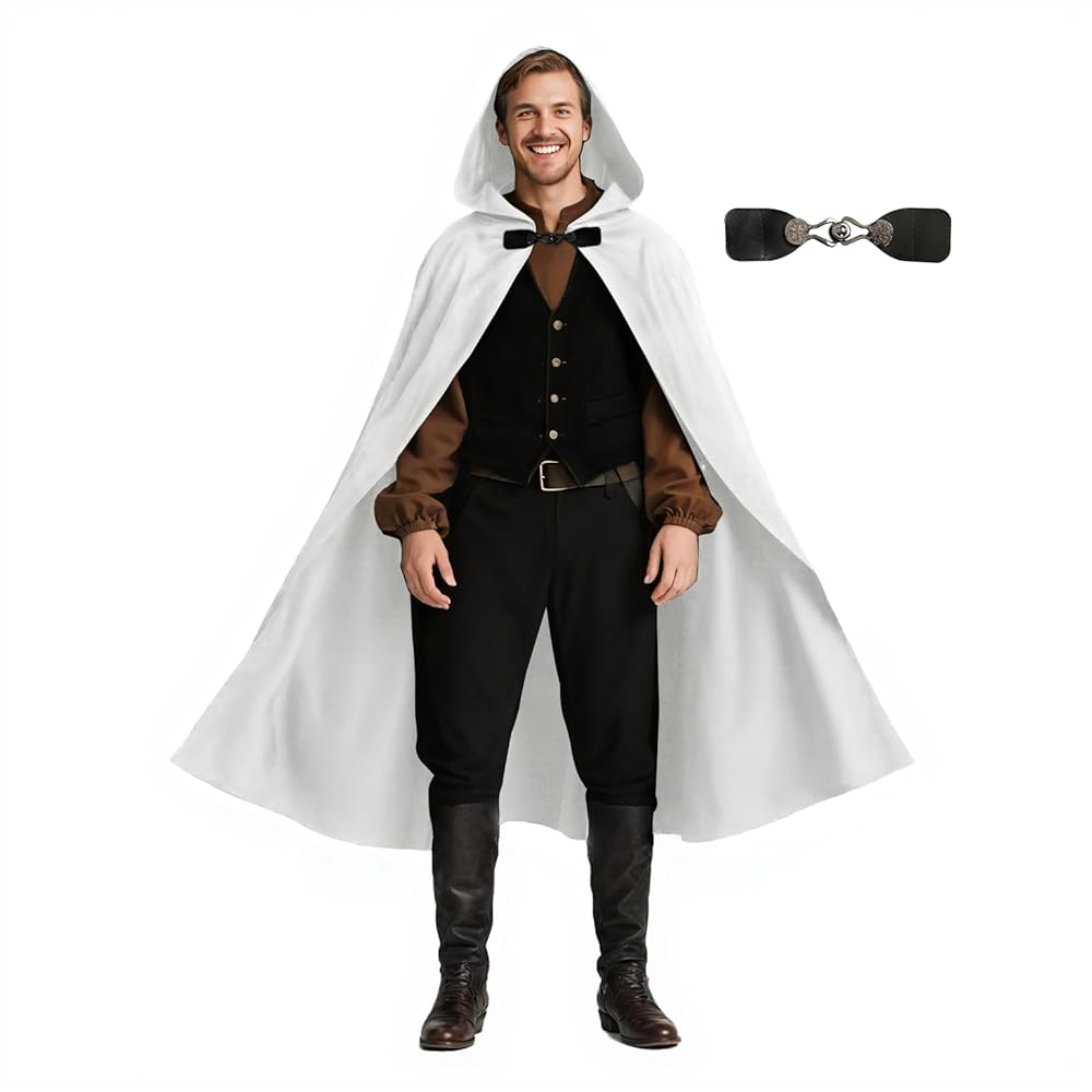 White medieval costume cloak with hood