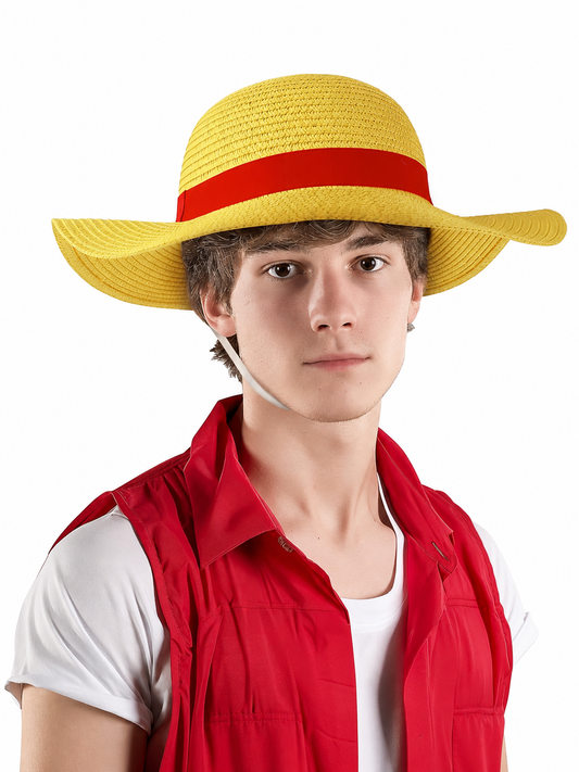 Carnival hat with a red ribbon and cord