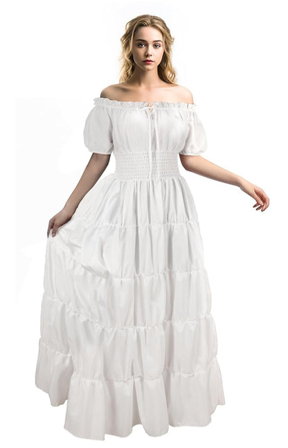 White Off-the-Shoulder Tiered Maxi Dress
