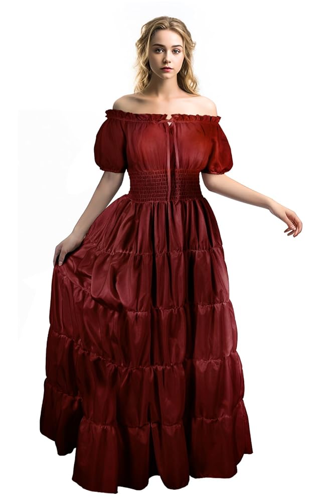 Wine Red Tiered Off-the-Shoulder Maxi Dress