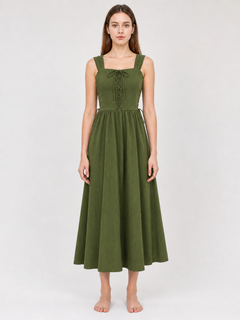 Olive Green Medieval Pinafore Dress