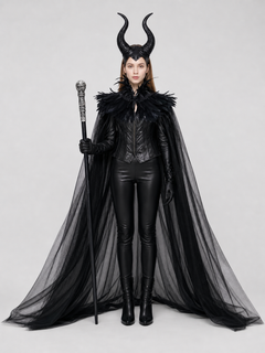 Fantasy Costume with Horns, Mesh Skirt, and Scepter