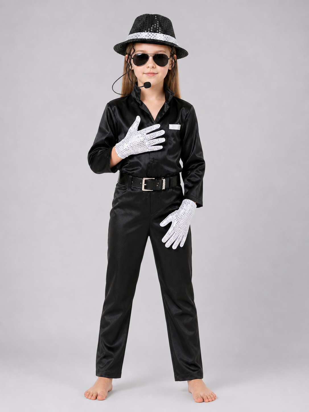 Carnival Costume Set: Hat with Hair Strands and Gloves