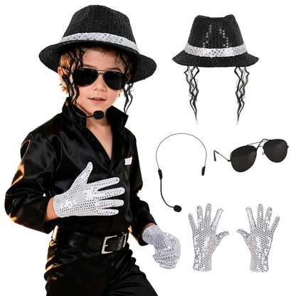 Carnival Costume Set: Hat with Hair Strands and Gloves