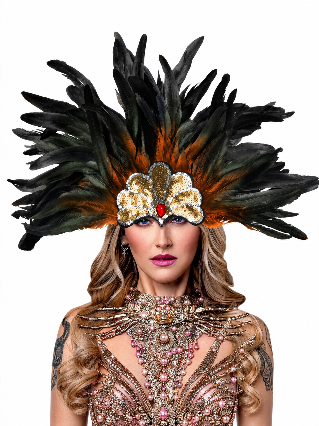 Carnival Feather and Bead Headpiece