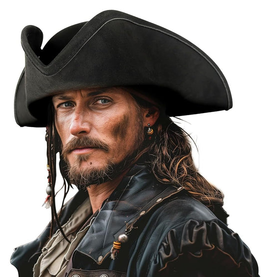 1pc Black Pirate Hat, Classic Three-Cornered Tricorne Hat with Wide Curved Brim and Structured Crown for Cosplay, Costume Parties and Themed Events