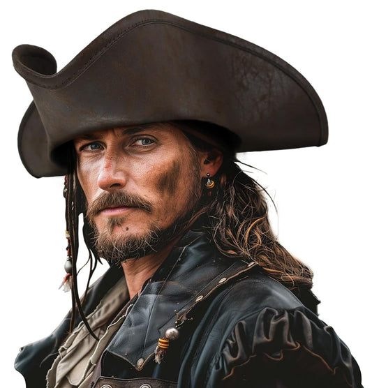 1pc Brown Tricorn Pirate Hat, Wide Three-Cornered Silhouette with Curled Brim Edges, Leather-Like Costume Accessory for Cosplay and Themed Events
