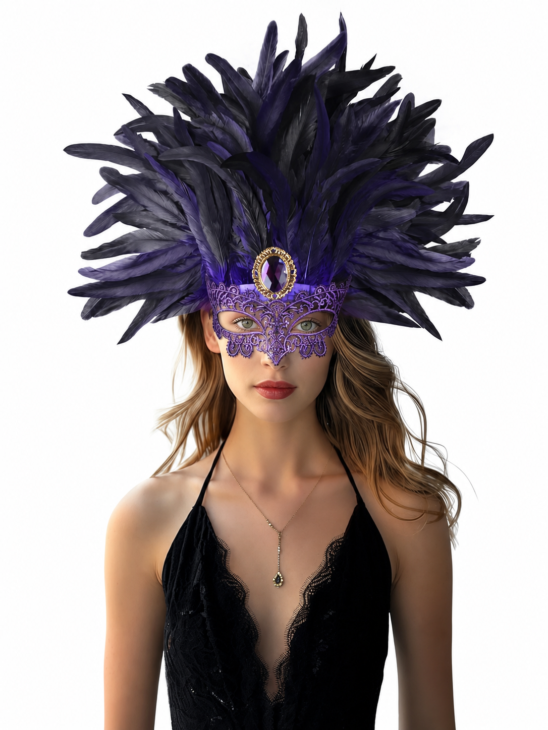 Carnival Feather Headpiece with Mask