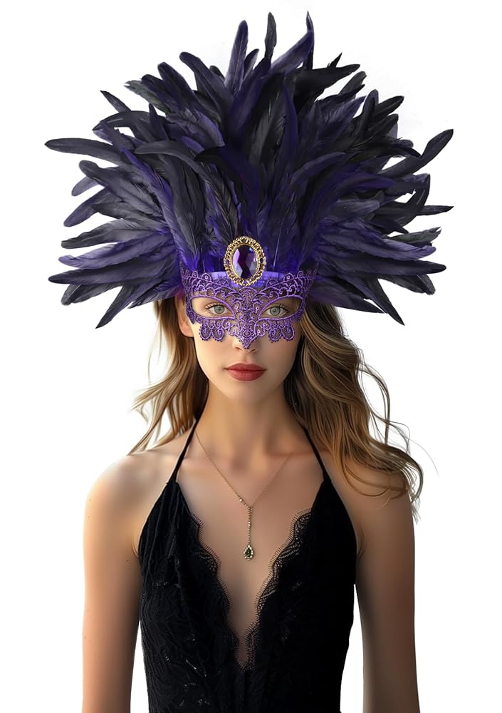 Carnival Feather Headpiece with Mask