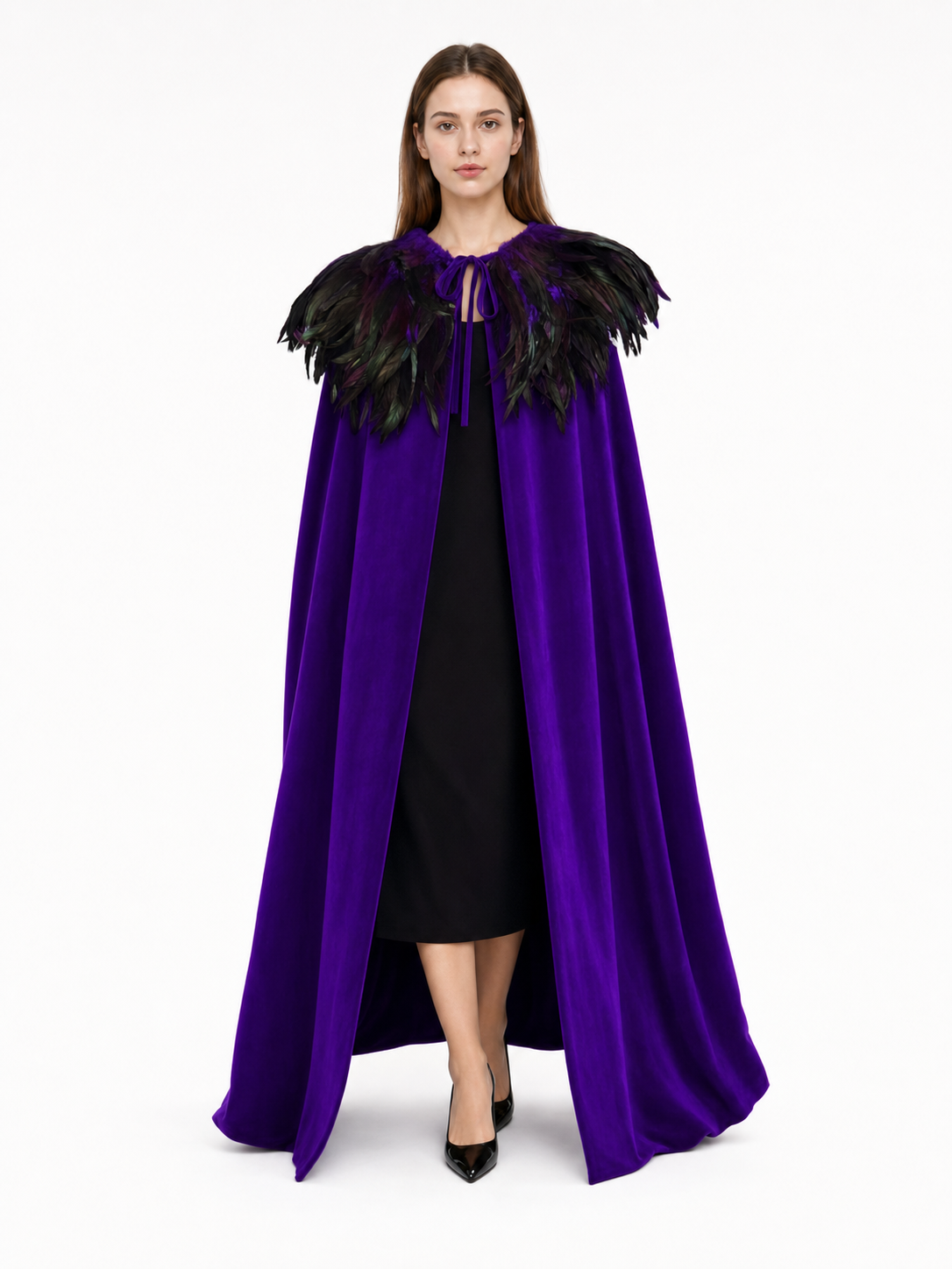 Purple Carnival Cloak with Feather Trim