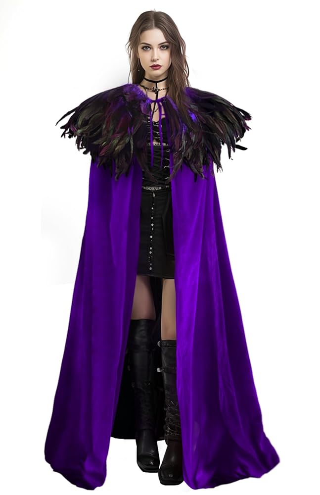 Purple Carnival Cloak with Feather Trim