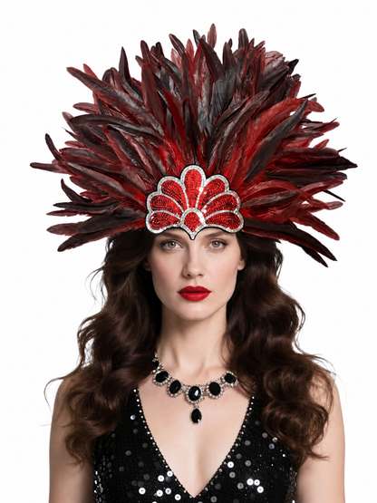 Carnival headpiece with red feathers