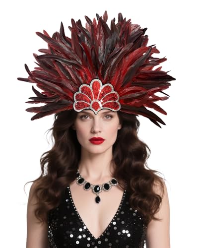 Carnival headpiece with red feathers