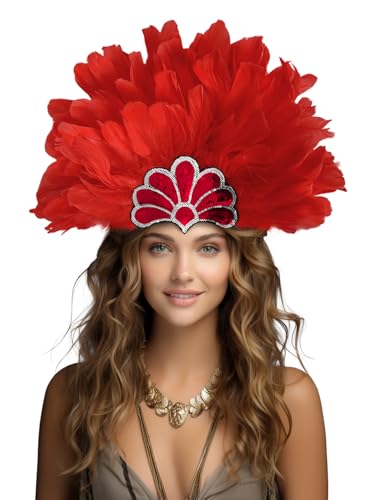 Carnival Headband with Red Feathers and Glitter