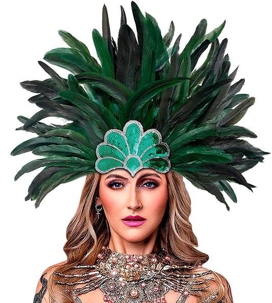 Carnival Headpiece with Green Feathers